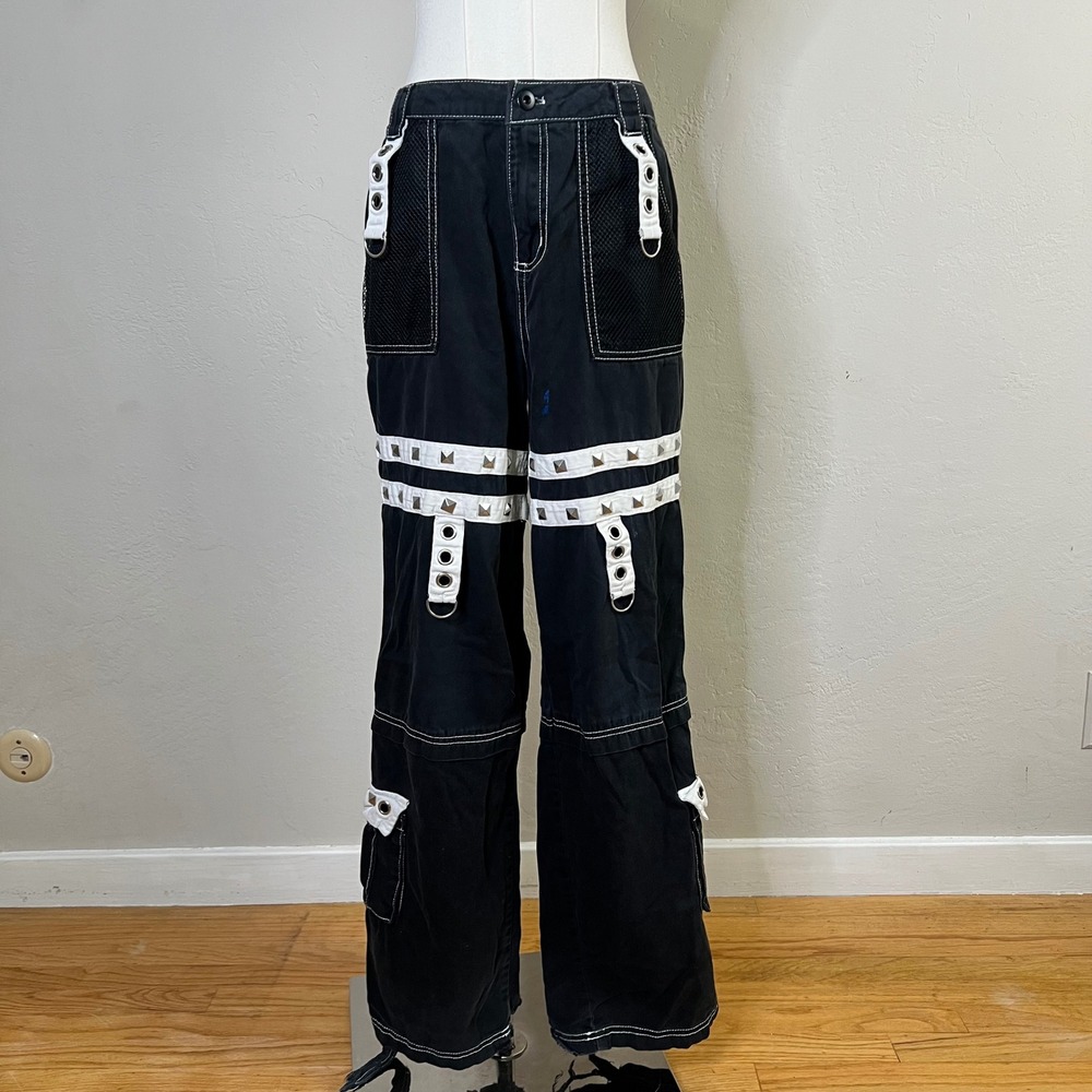 Hot Topic Pants Punk Goth Bondage Size 5 Black Studded Grommet Straps FLAWS